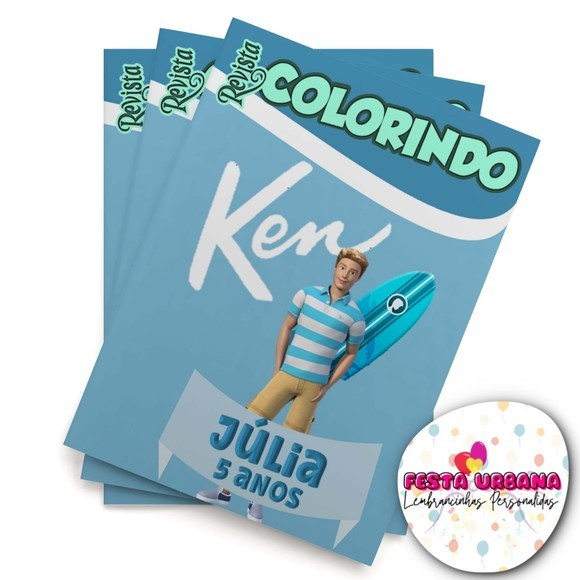 Livrinho para colorir Ken Barbie Revistinha de colorir Lembrancinha personalizada Festa infantil Atividades para Pintar