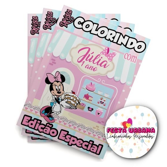 Livrinho para colorir Minnie Confeiteira Revistinha de colorir Lembrancinha personalizada Festa infantil Atividades para Pintar