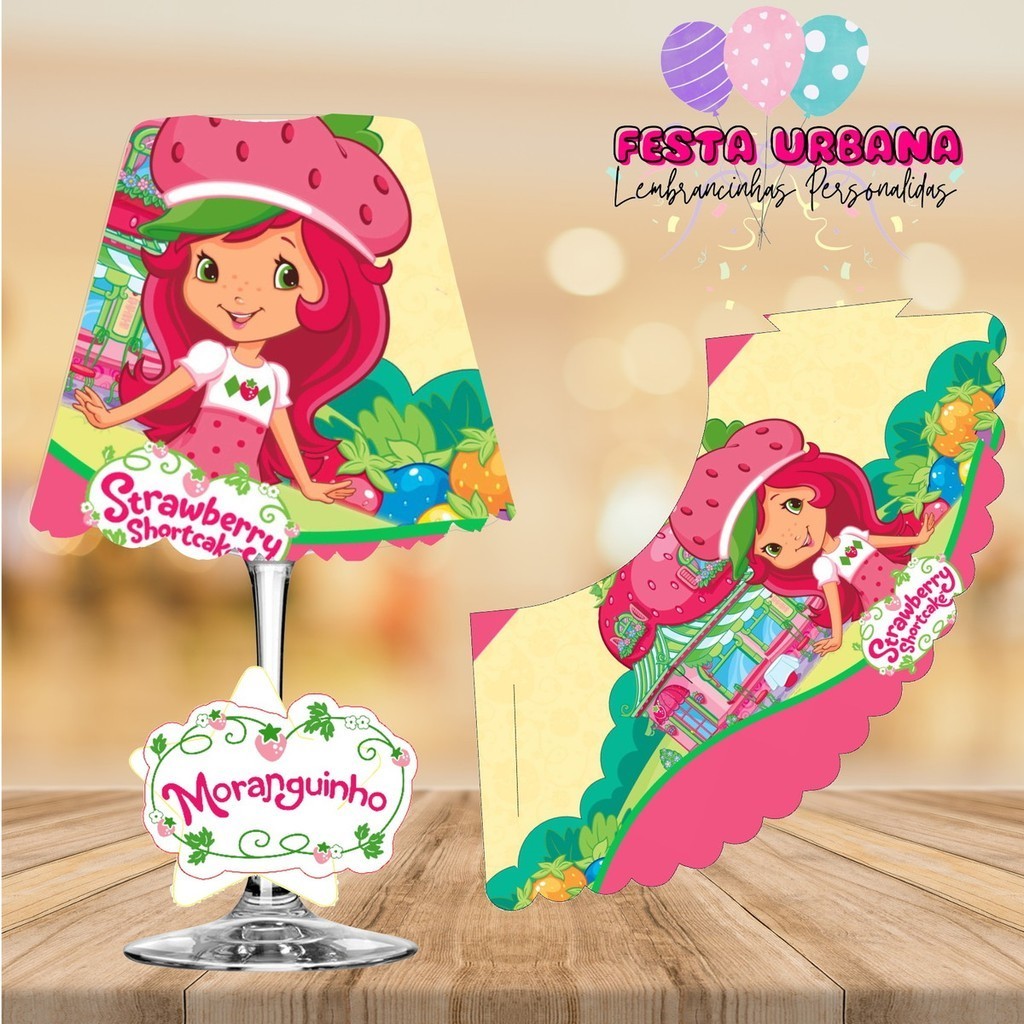 Kit 10 Cúpulas para Abajur na Taça Moranguinho Centro de Mesa Abajur na Taça Lembrancinha Personalizada