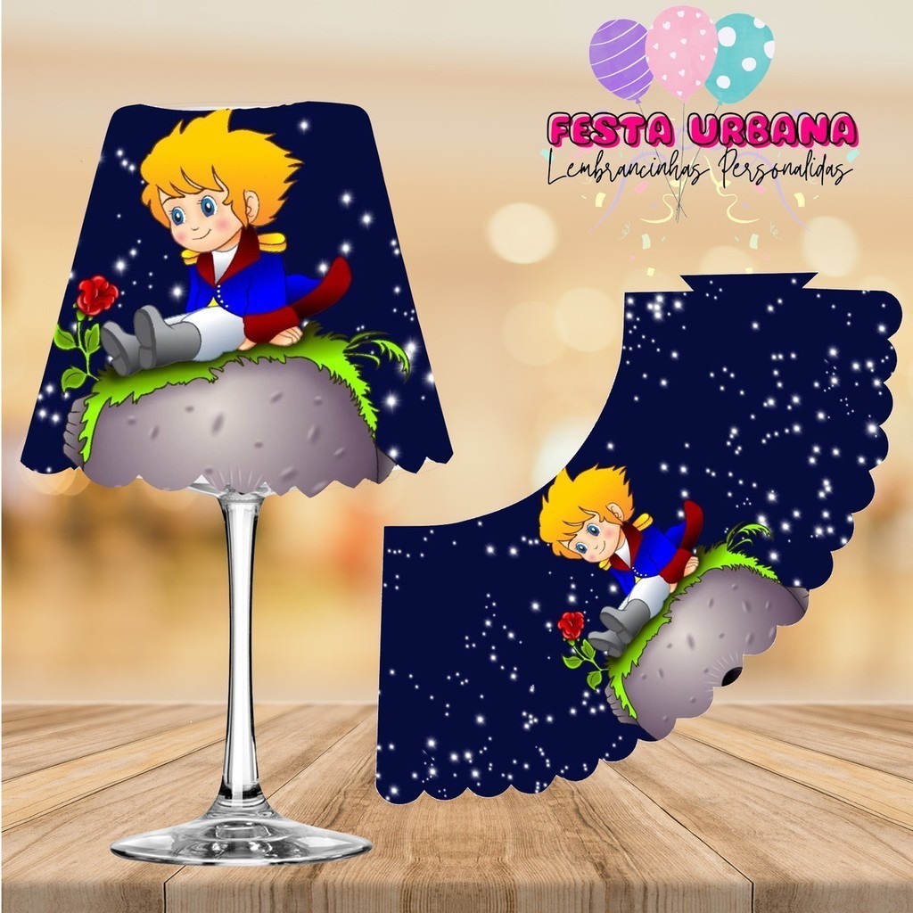 Kit 10 Cúpulas para Abajur na Taça Pequeno Príncipe Centro de Mesa Abajur na Taça Lembrancinha Personalizada
