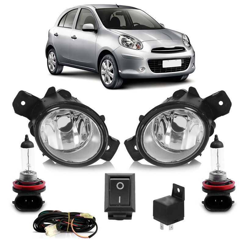Kit Farol Milha Auxiliar Completo + Par Lâmpada H8 March 2011 2012 2013 2014 - Spare Parts and Accessories for Vehicles