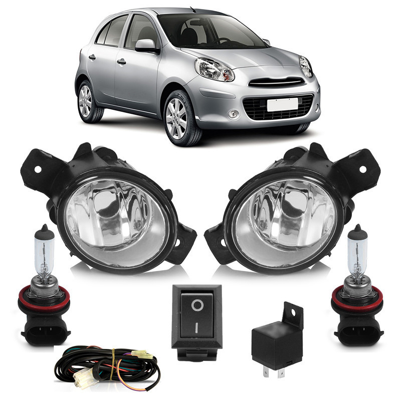 Kit Farol de Milha Auxiliar Completo + Par Lâmpada H11 March 2011 2012 2013 2014 em Oferta na Shopee