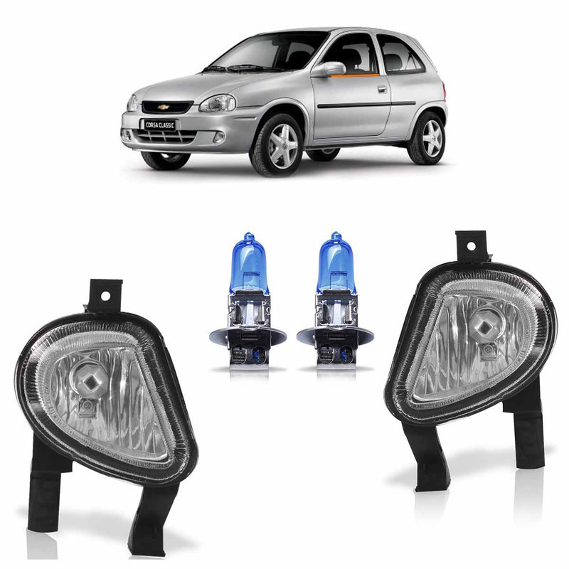 Kit Par Farol de Milha Auxiliar + Par Lâmpada H3 Corsa Hatch 2000 2001 2002 - Spare Parts and Accessories for Vehicles