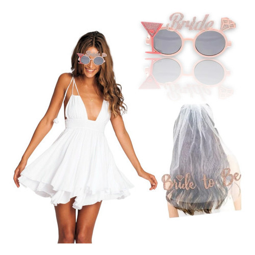 Kit Despedida De Solteira Véu Óculos Bride Noivinha New Kit Despedida De Solteira Véu Óculos Bride