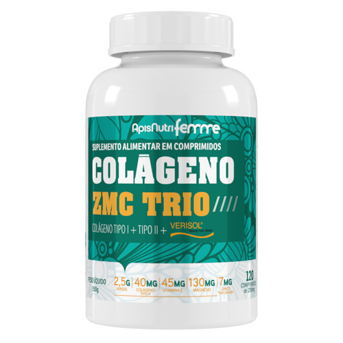 Colágeno ZMC Trio (Tipo I, Tipo II e Verisol) 1250mg 120 Comp Femme ApisNutri