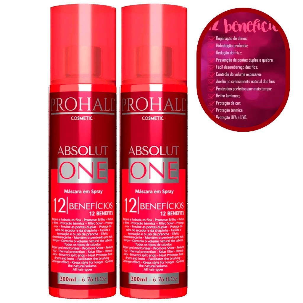 Kit Máscara em Spray 12x1 Absoluto One 2x200ml Prohall