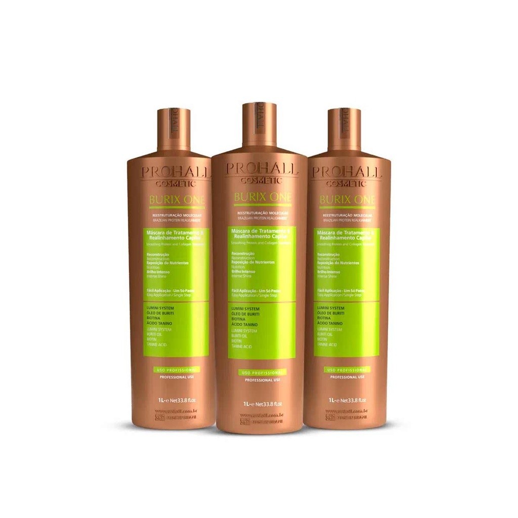 Kit Realinhamento Capilar Orgânico Tanino Reestruturação Molecular Burix One Prohall 1Litro - 3 unidades