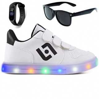 Tenis Infantil De Led Casual Escolar Sapatenis Meninos Street Calce Facil + Oculos Relogio em Oferta na Shopee