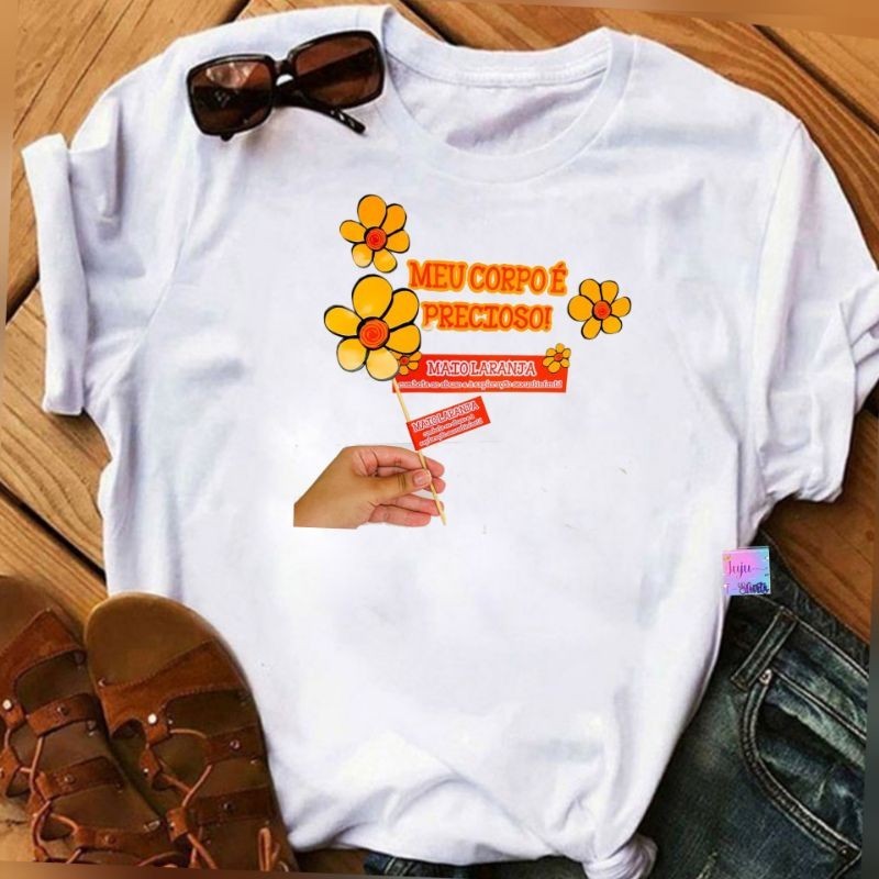 T-SHIRT Baby look Feminina/Campanha Maio Laranja/18 de Maio dia Nacional de Combate ao abuso e exploração sexual . em Oferta na Shopee