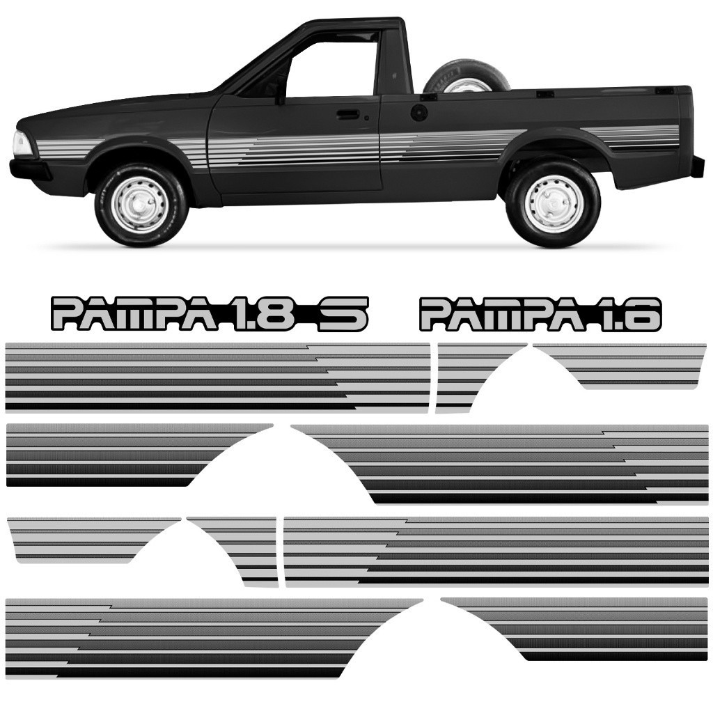 Kit Adesivo Autocolante Faixa Lateral Porta e Tampa Traseira Pampa 1994 Cinza