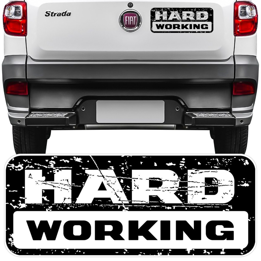 Adesivo Hard Working Tampa Traseira Strada 18 19 2018 2019 Colante Sticker Preto