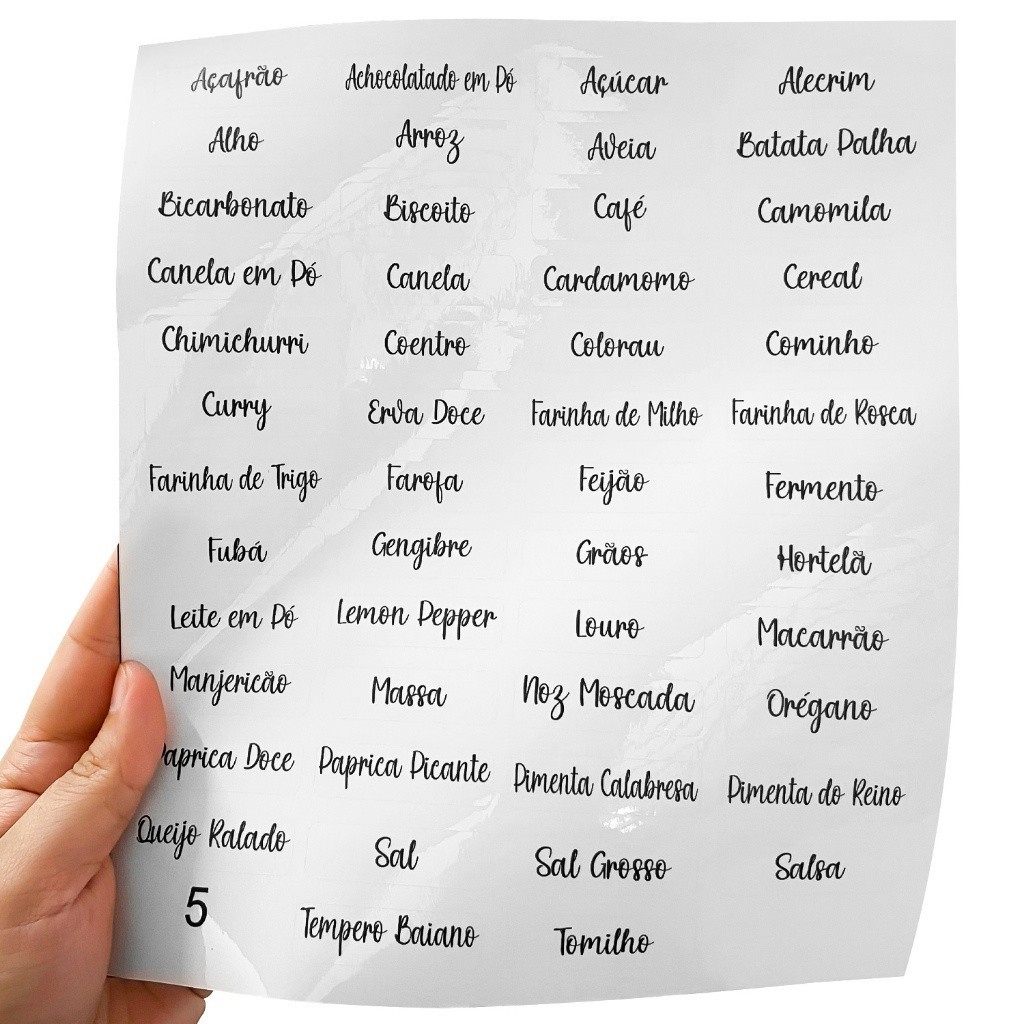 Kit 50 Adesivos Para Potes Organizadores Temperos Mantimentos Condimentos Fundo Transparente Retangular 5x1,43cm