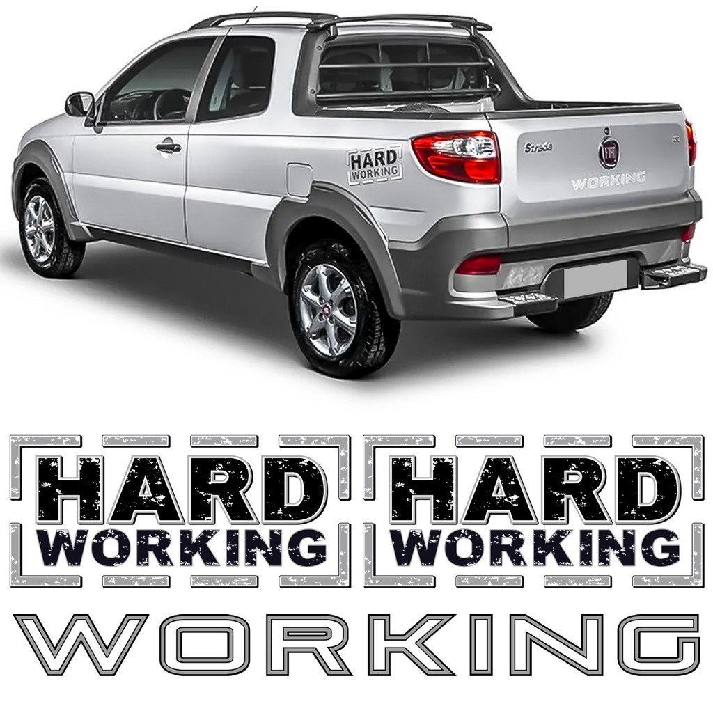 Kit 3 Adesivo Hard Working Strada 2013 2014 2015 2016 2017 Emblema Lateral e Tampa Traseira