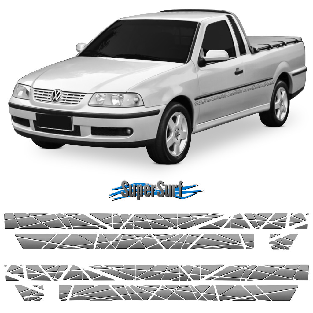 Kit Adesivo Faixa Lateral e Tampa Traseira Saveiro Super Surf G3 2000 2001 2002 2003 2004 2005 Cinza