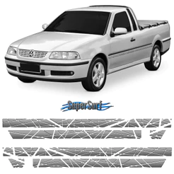 Kit Adesivo Faixa Lateral e Tampa Traseira Saveiro Super Surf G3 2000 2001 2002 2003 2004 2005 Cinza