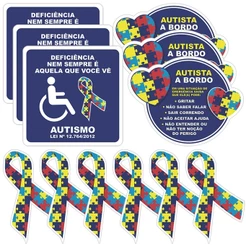 Kit 12 Adesivos Símbolo Autista A Bordo Lei Pcd Colante Para Carro