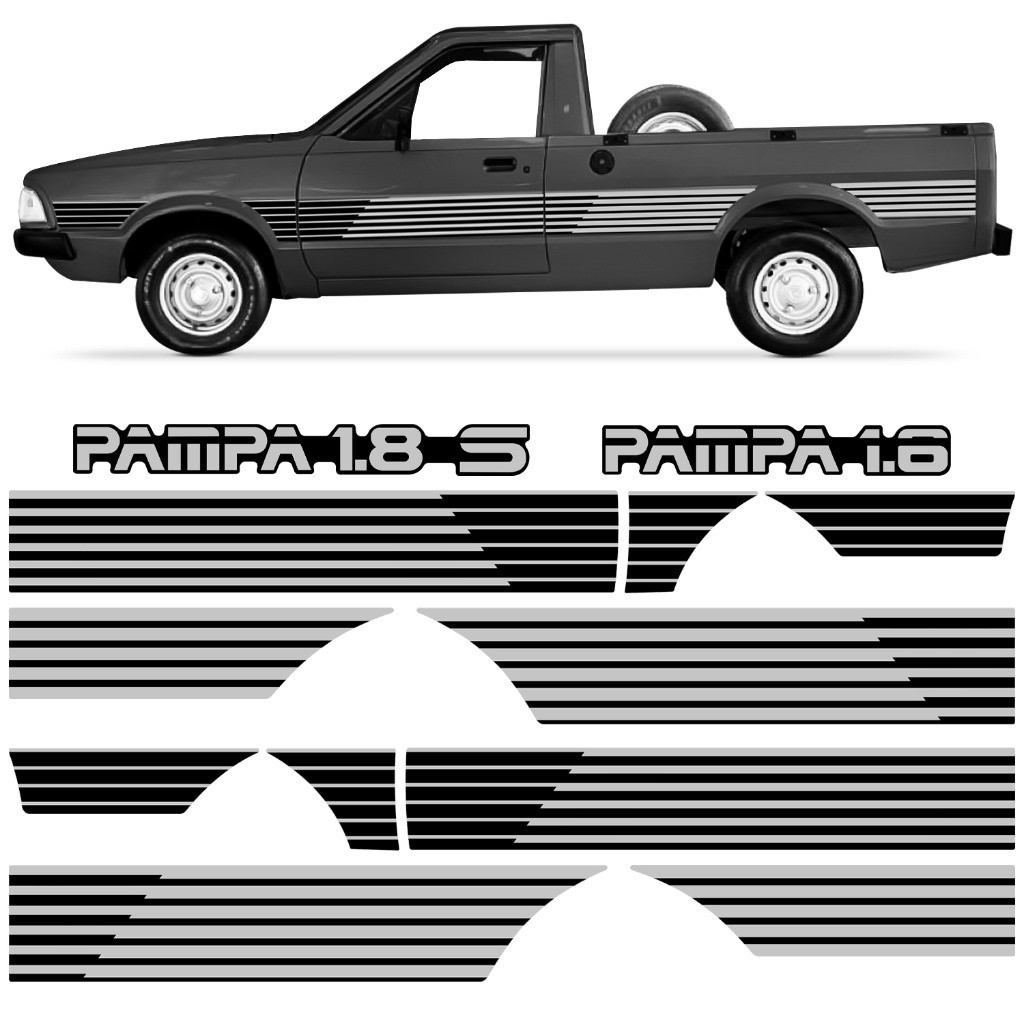 Kit Adesivo Autocolante Faixa Lateral Porta e Tampa Traseira Pampa 1994 Cinza e Preto