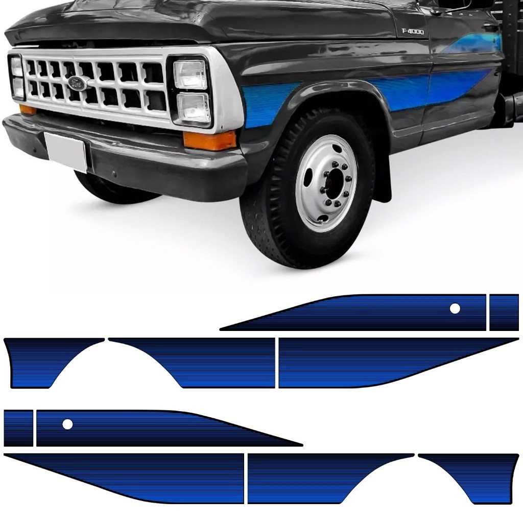 Kit Faixa Decorativa Adesivo Autocolante Lateral Camionete F-4000 F4000 1989 1990 1991 Azul