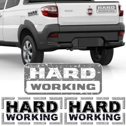 Kit 3 Adesivo Autocolante Hard Working Strada Emblema Lateral Tampa Traseira
