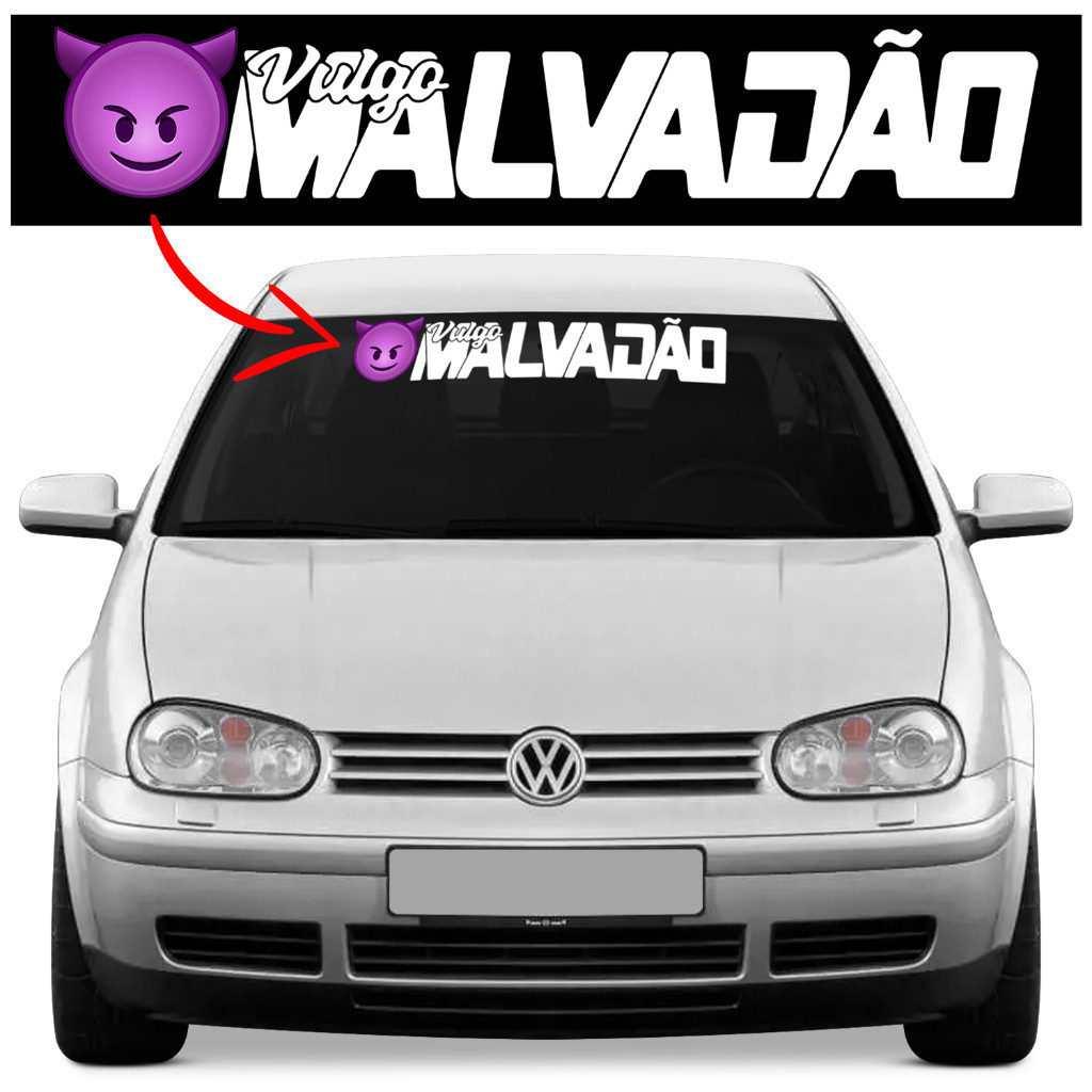 Adesivo Vulgo Malvadão Parabrisa Vidro Dianteiro Carro Faixa Testeira Emoji Malvado Mal