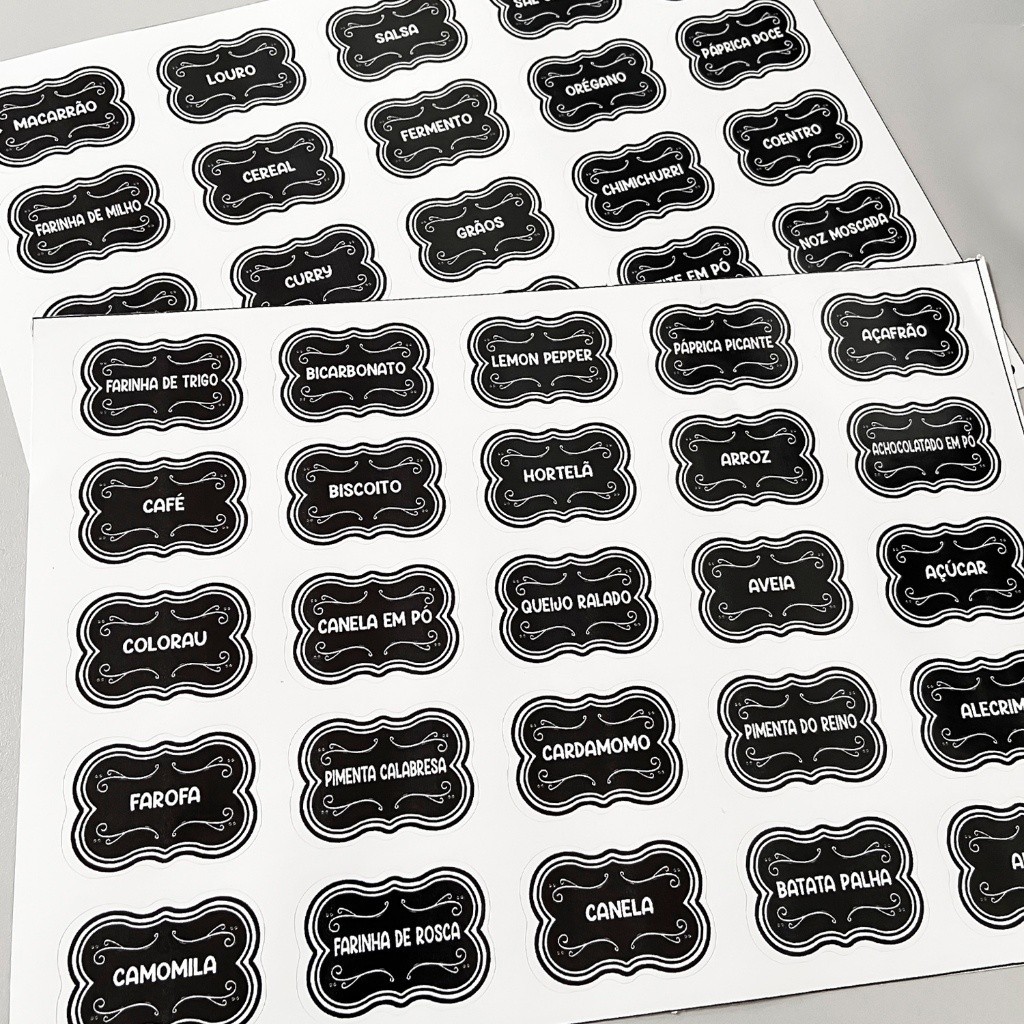 50 Adesivos Para Pote Organizador Tempero Mantimento Condimento 5x3,5cm