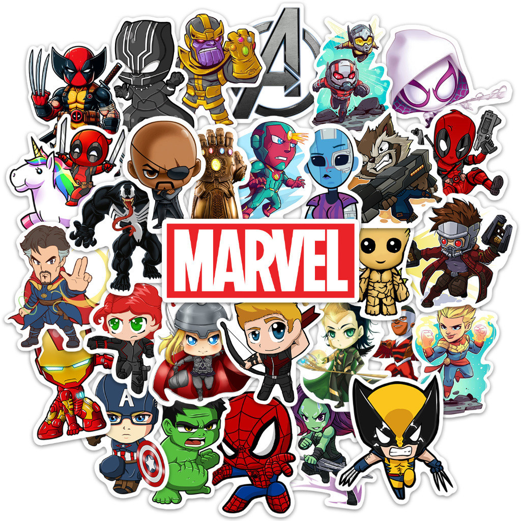 30 Adesivos Marvel Vingadores Para Cartela Stickers Caderno Notebook Skate Homem de Ferro Spider Man Capitao America Hulk Thor Thanos