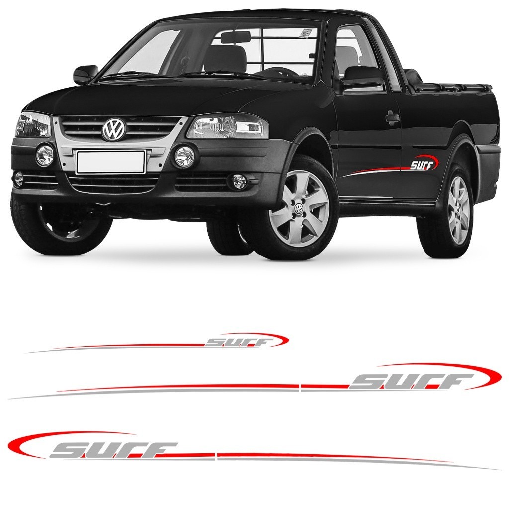 Kit 3 Adesivos Faixa Lateral Saveiro Parati G4 Surf 2006 07 08 09 10 11 2012 Prata E Vermelho