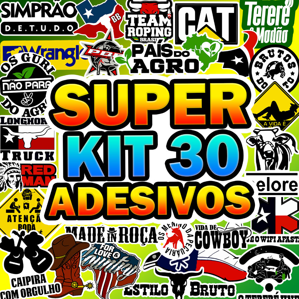 Super Kit 30 Adesivos Sticker Agro Cowboy Made in Roça Bruto Pecuaria Pbr Country Variados