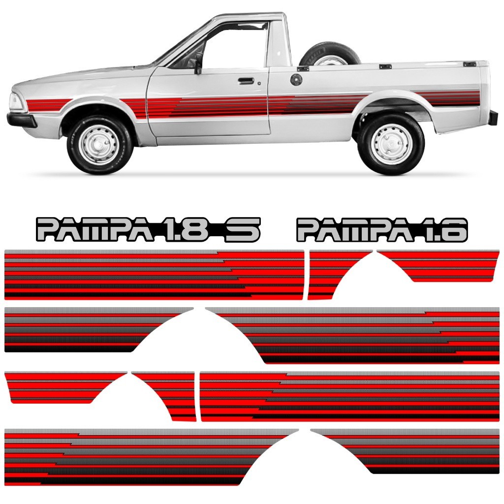 Kit Adesivo Autocolante Faixa Lateral Porta e Tampa Traseira Pampa 1994 Vermelho