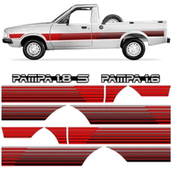 Kit Adesivo Autocolante Faixa Lateral Porta e Tampa Traseira Pampa 1994 Vermelho