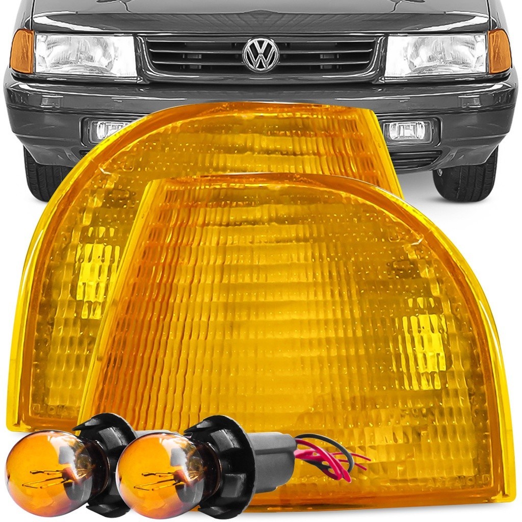 Kit Lanterna Diant Pisca Santana Quantum 1991 A 1995 Ambar + Soquete Lampada 2 Polos Meia Luz na Seta Conjugado