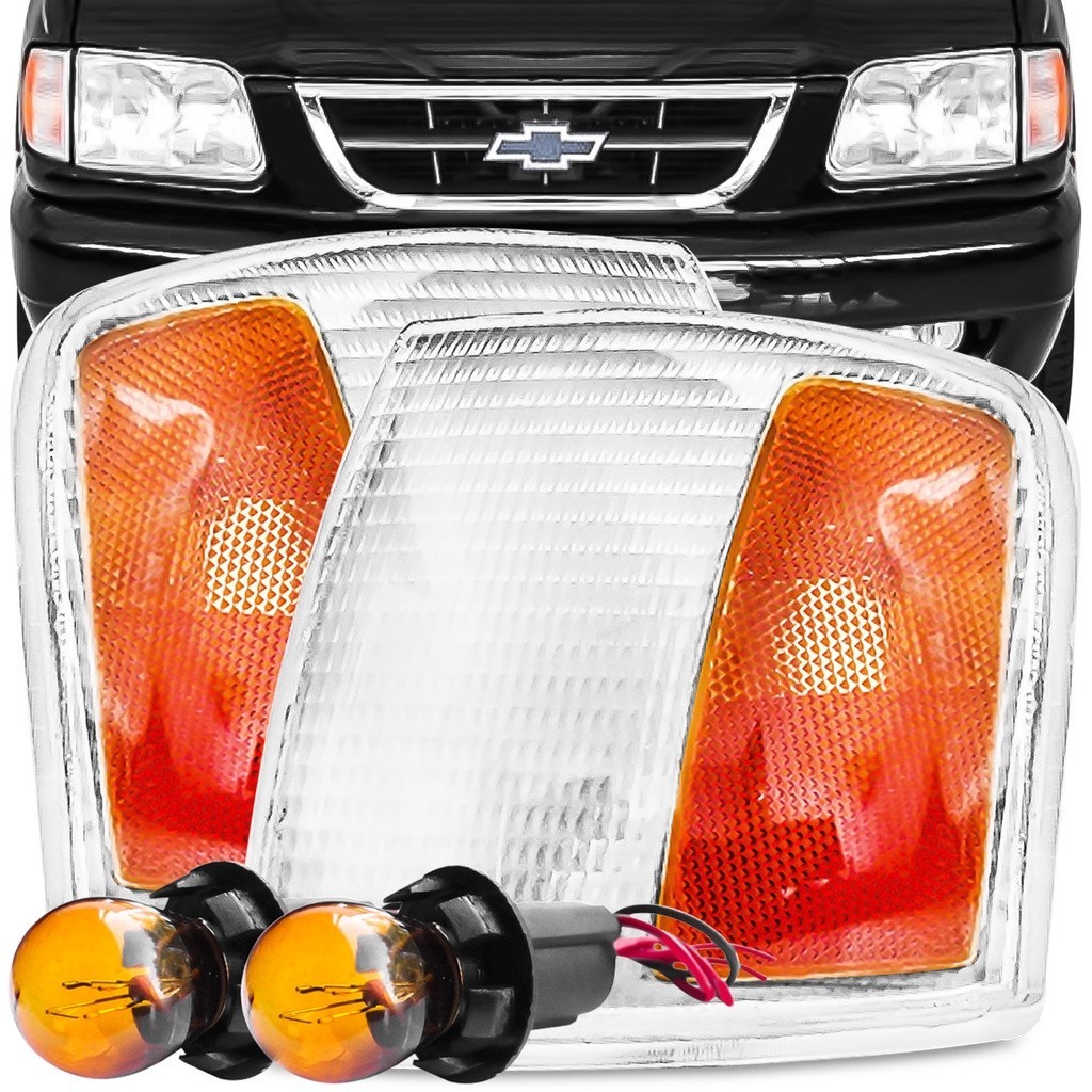 Kit Lanterna Diant Pisca S10 S-10 Blazer 1995 A 2000 Bicolor + Soquete Lampada 2 Polos Meia Luz na Seta Conjugado
