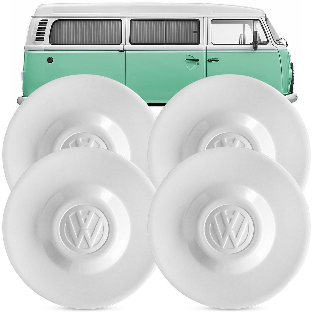 Jogo Calota Central Roda Kombi 1980 A 2018 Perua Plastico Branca 4 Peças