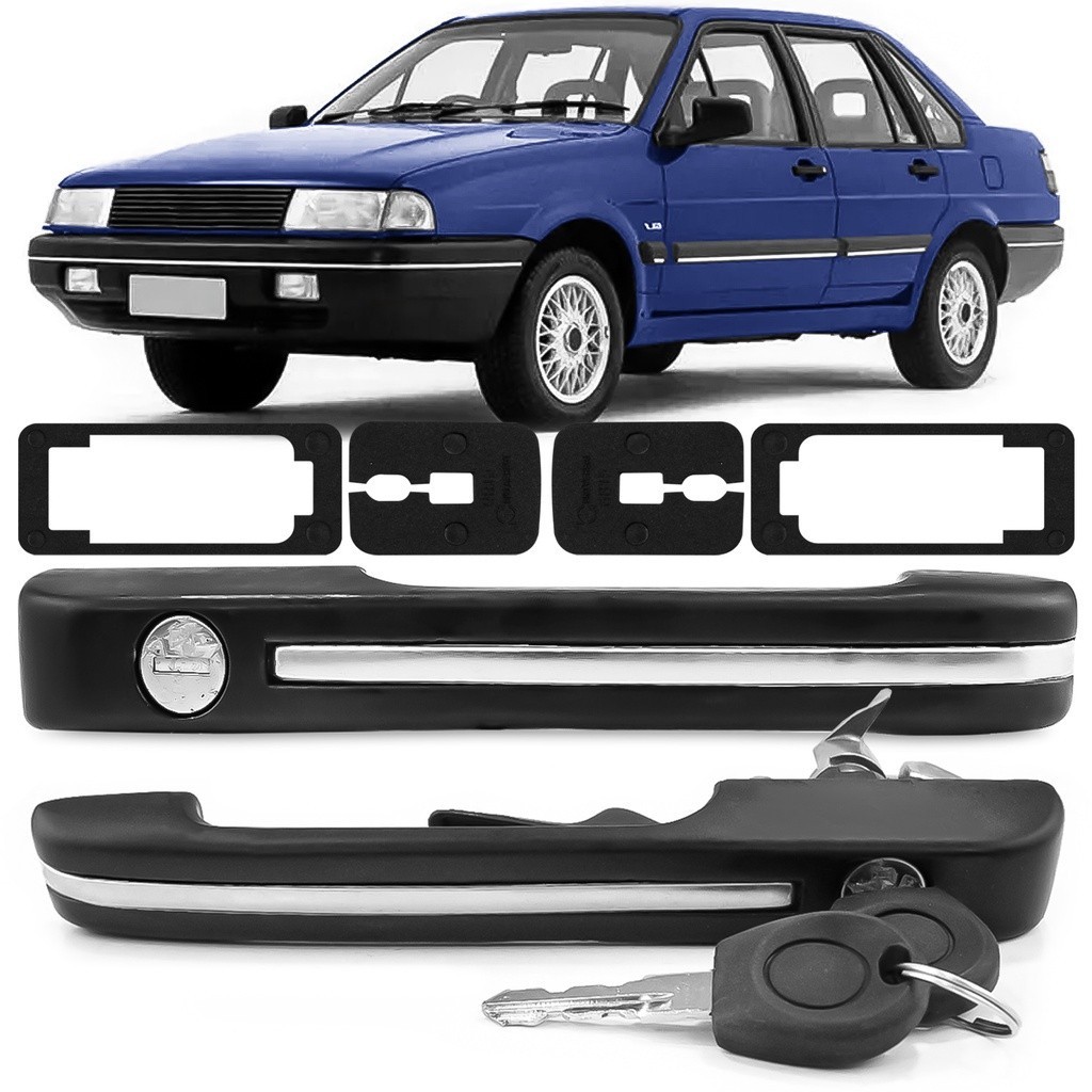 Par Maçaneta Externa de Porta Santana Quantum 1991 92 93 94 95 96 97 1998 Dianteira Com Chave Friso Prata