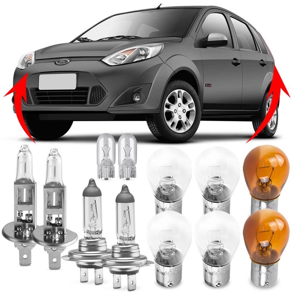Kit Lampada Para Farol e Lanterna Traseira Fiesta Hatch 2008 09 10 11 12 13 2014 Comum Halogena Jogo