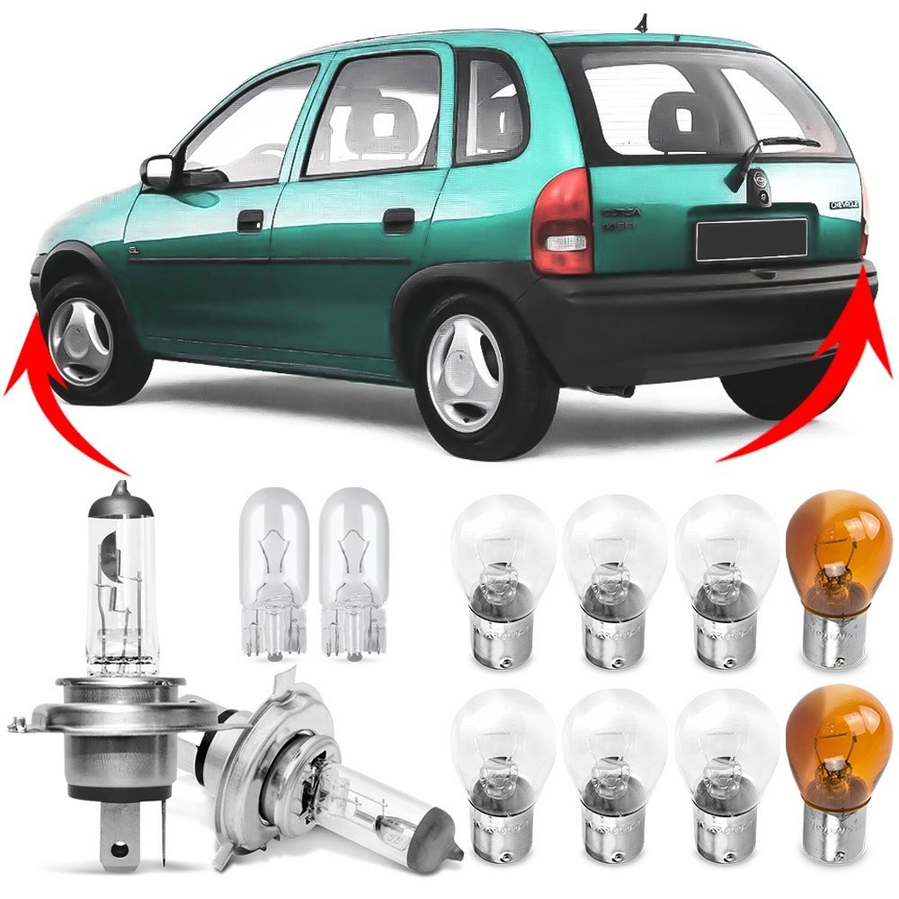 Kit Lampada Para Farol e Lanterna Traseira Corsa Hatch 1994 1995 1996 1997 1998 1999 Comum Halogena Jogo