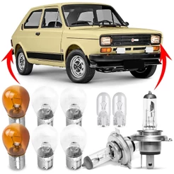 Kit Lampada Para Farol e Lanterna Traseira Fiat 147 1976 77 78 79 80 81 82 83 84 85 1986 Comum Halogena Jogo