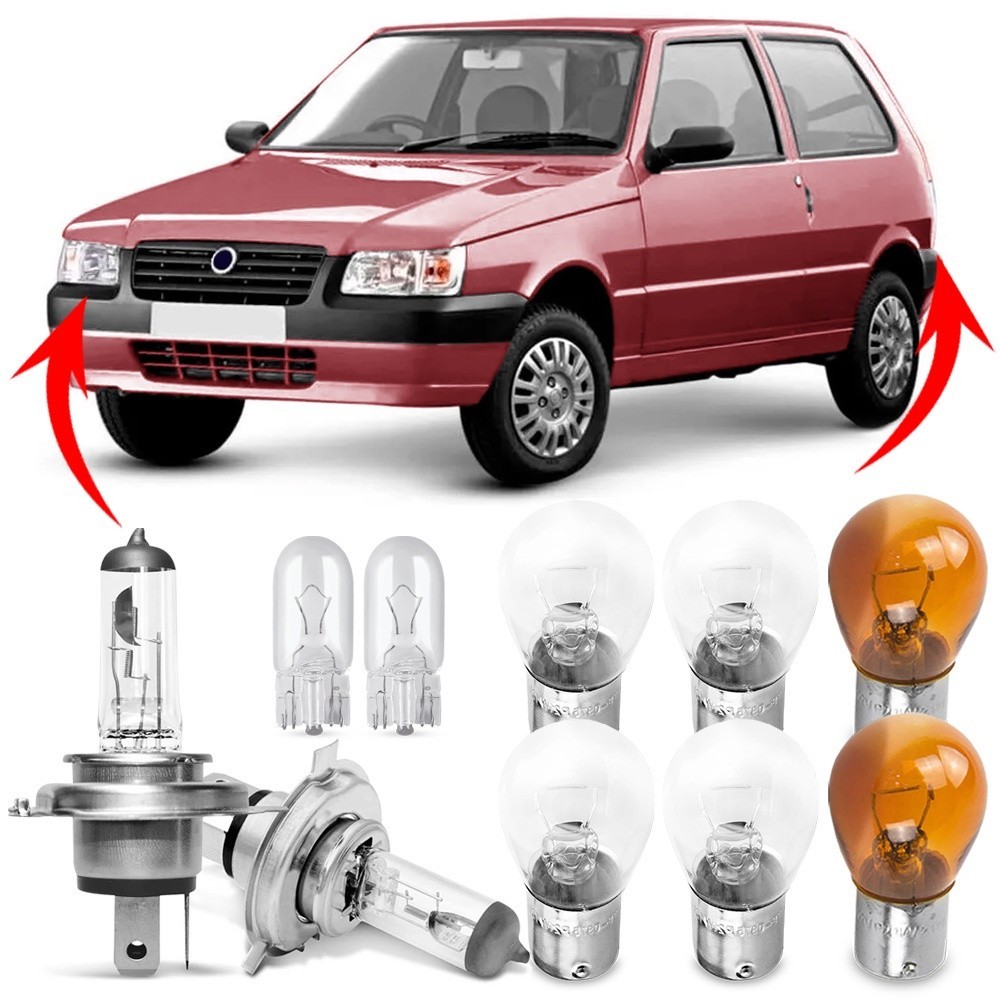 Kit Lampada Para Farol e Lanterna Traseira Uno 2004 05 06 07 08 09 10 11 12 2013 Comum Halogena Jogo