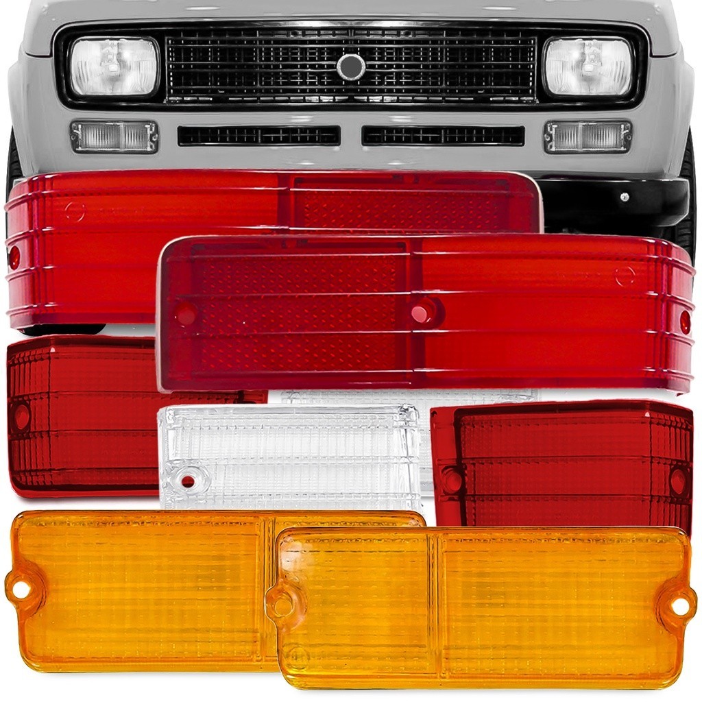 Kit Lente da Lanterna Traseira Fiat 147 1977 A 1984 Rubi + Lente Dianteira do Pisca Ambar 8 Peças
