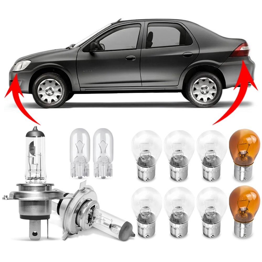 Kit Lampada Para Farol e Lanterna Traseira Prisma 2006 07 08 09 10 11 2012 Comum Halogena Jogo