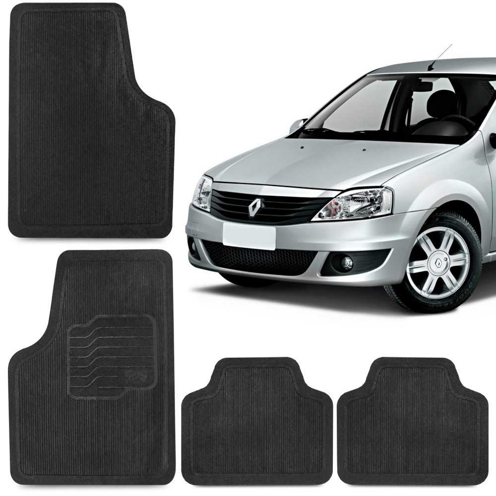 Jogo Tapete Borracha Renault Logan 2007 08 09 A 2016 Preto 4 Peças