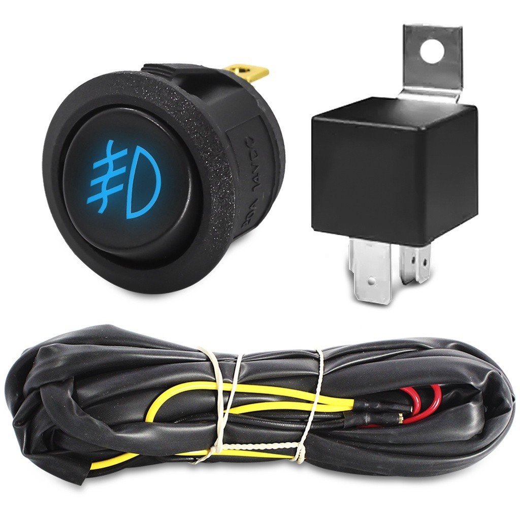 Chicote Eletrico Farol Auxiliar Universal Interruptor Botão Led Azul