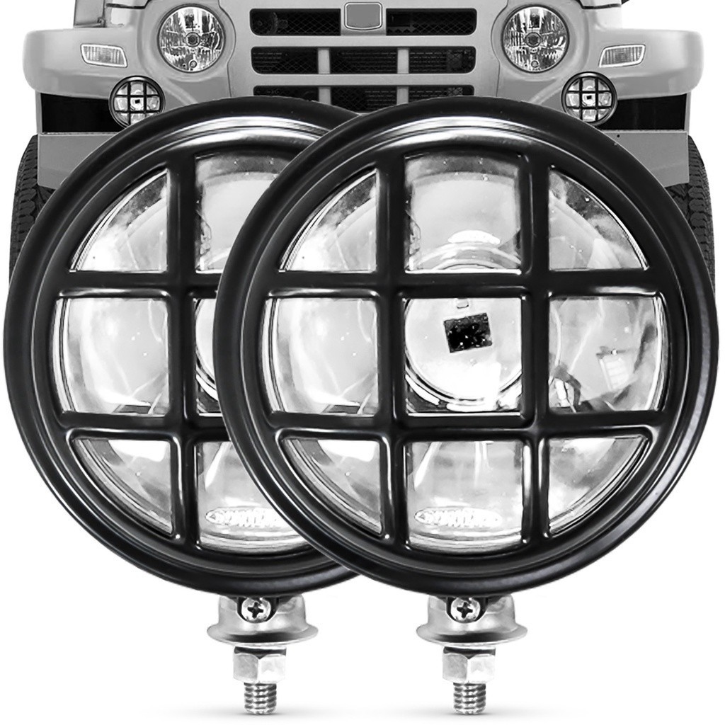 Par Farol Auxiliar Redondo Grande C/ Grade Universal Milha