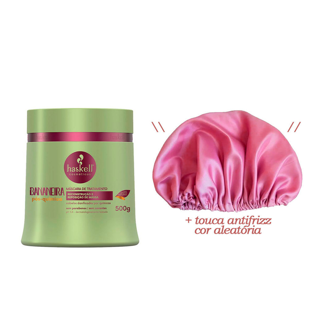 Kit Haskell Máscara Capilar Bananeira 500g + Touca de Cetim Defrizante