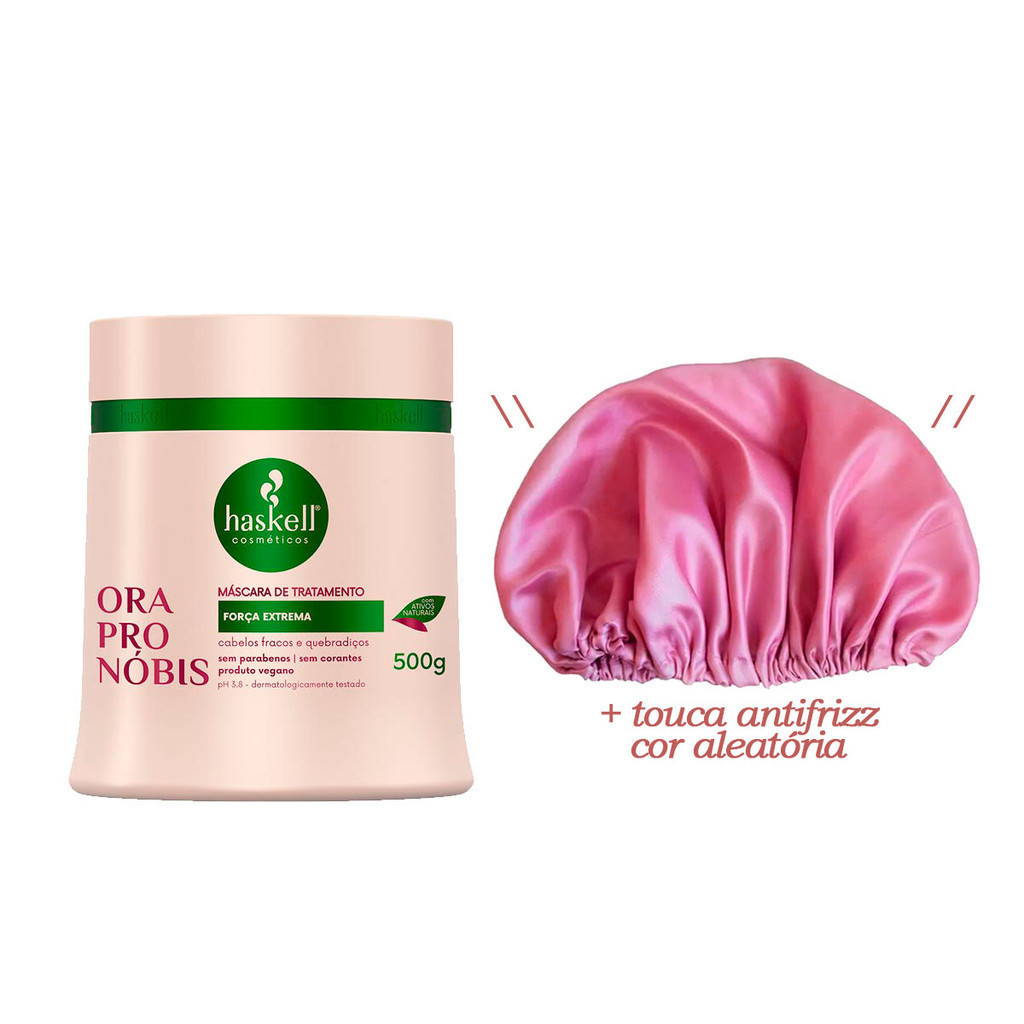 Kit Haskell Máscara Capilar Ora Pro Nobis 500g + Touca Cetim Defrizante