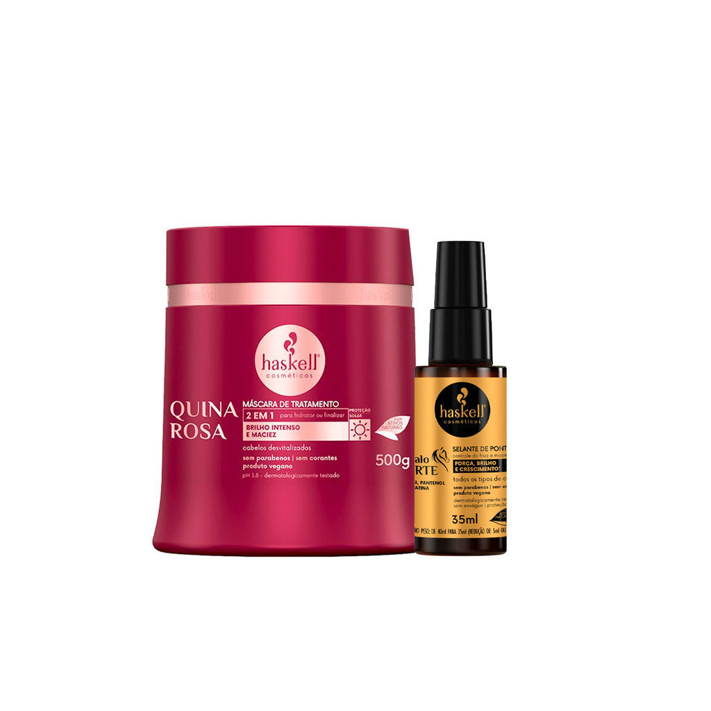 Kit Haskell Máscara Capilar Quina Rosa 500g + Reparador Selante Pontas