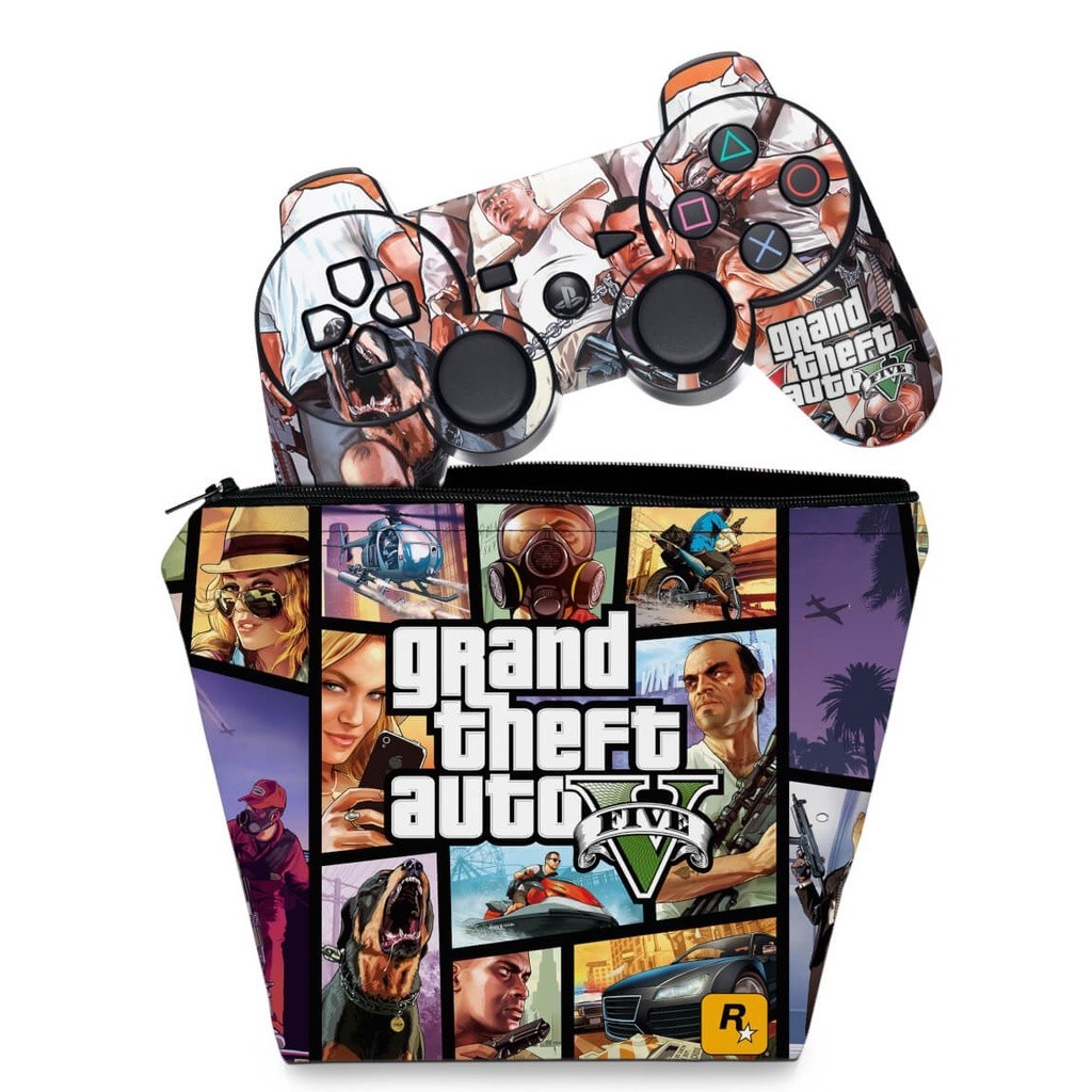 Capa Case e Skin Adesivo PS3 Controle - Gta V 5