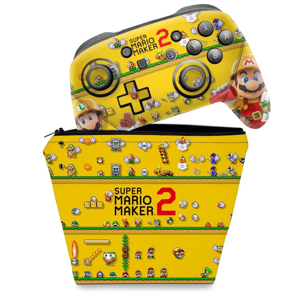 Capa Case e Skin Adesivo Nintendo Switch Pro Controle - Super Mario Maker 2