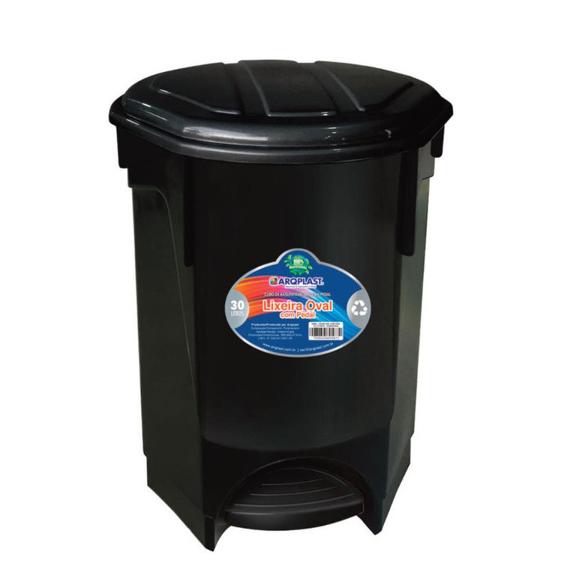 LIXEIRA C/ PEDAL 30L PRETO OVAL