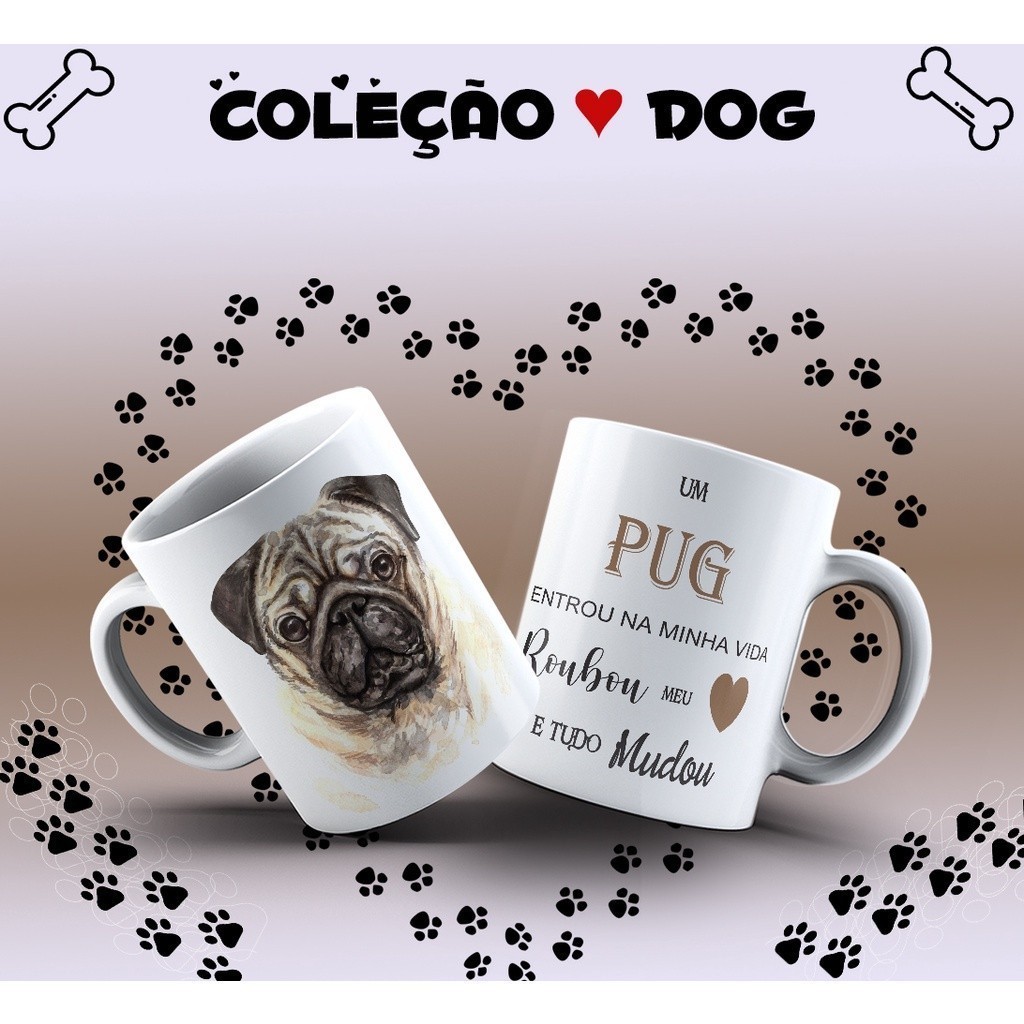 Caneca de Porcelana Personalizada Pug 325ml